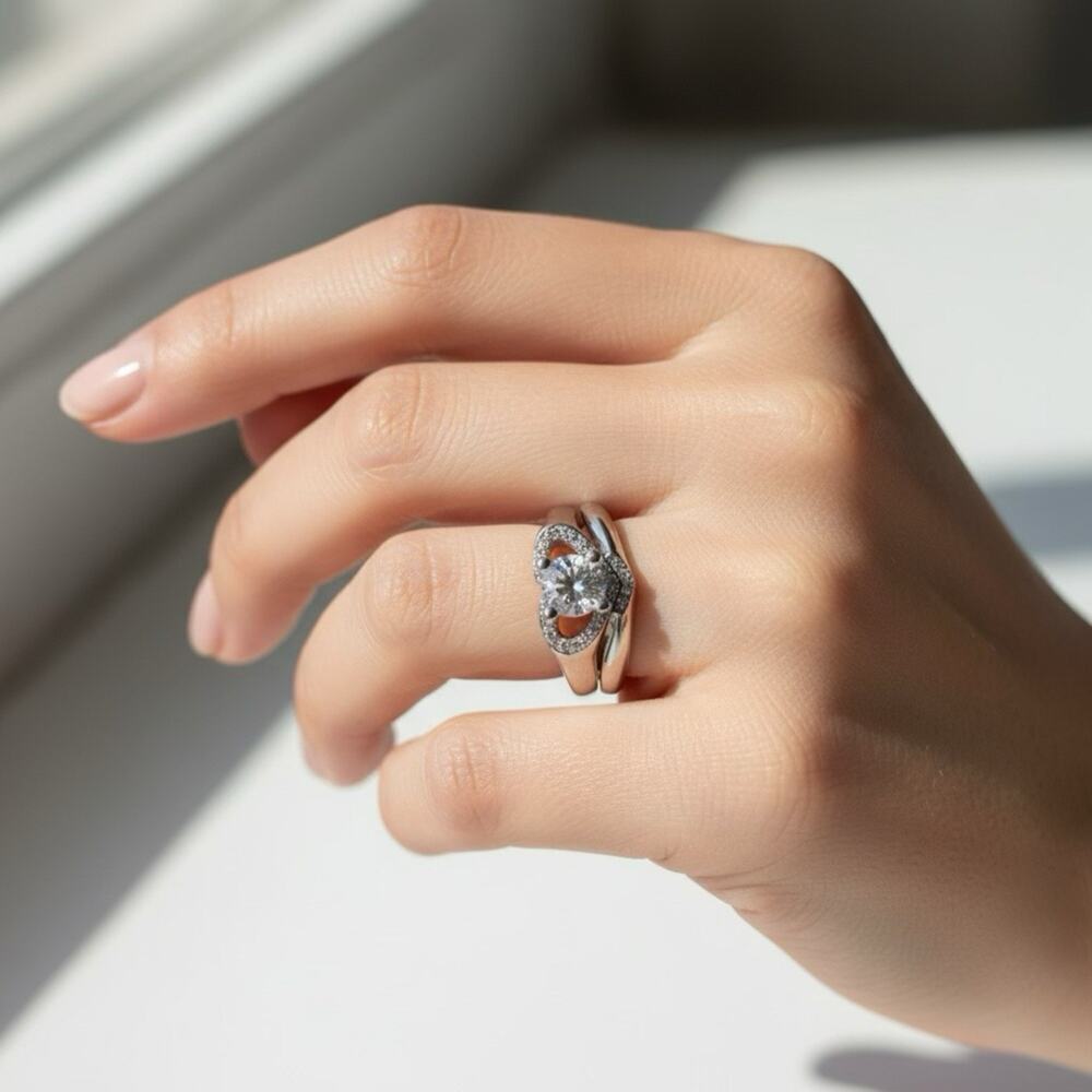Silver White Gold Plated CZ Heart Engagement Ring Wedding Anniversary Sz7-10 New